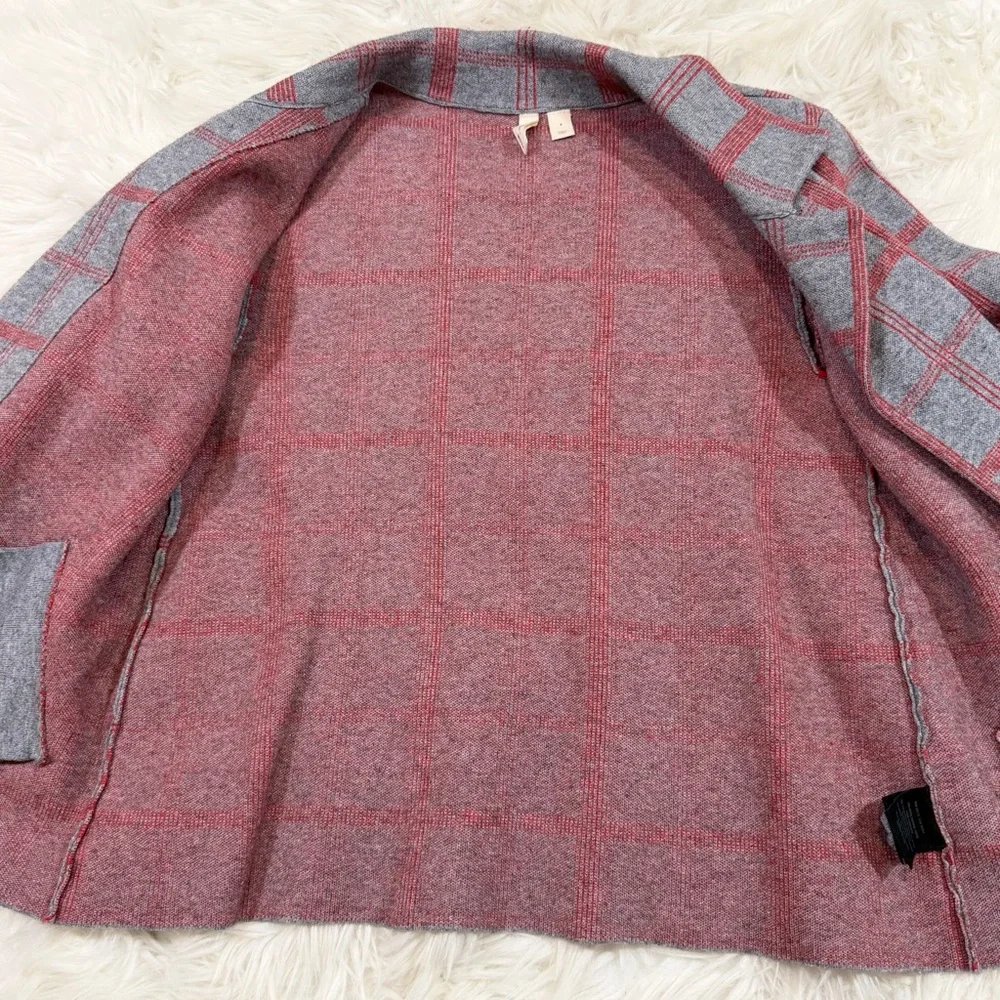 Anthropologie Moth Gray Red Plaid Collared Sweater Jacket - Picture 10 of 16
